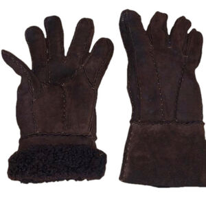 Brown suede fluff lined vintage winter gloves